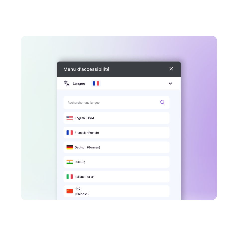 Illustration of the Languages section on our AI widget, highlighted with a magnifying glass design.