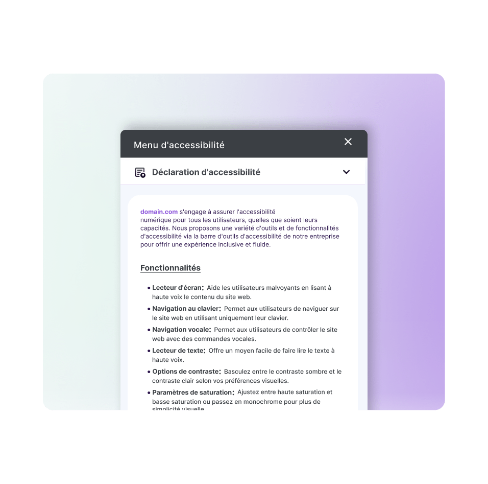 Illustration of the Accessibility Statement section on our AI widget, highlighted with a magnifying glass design.